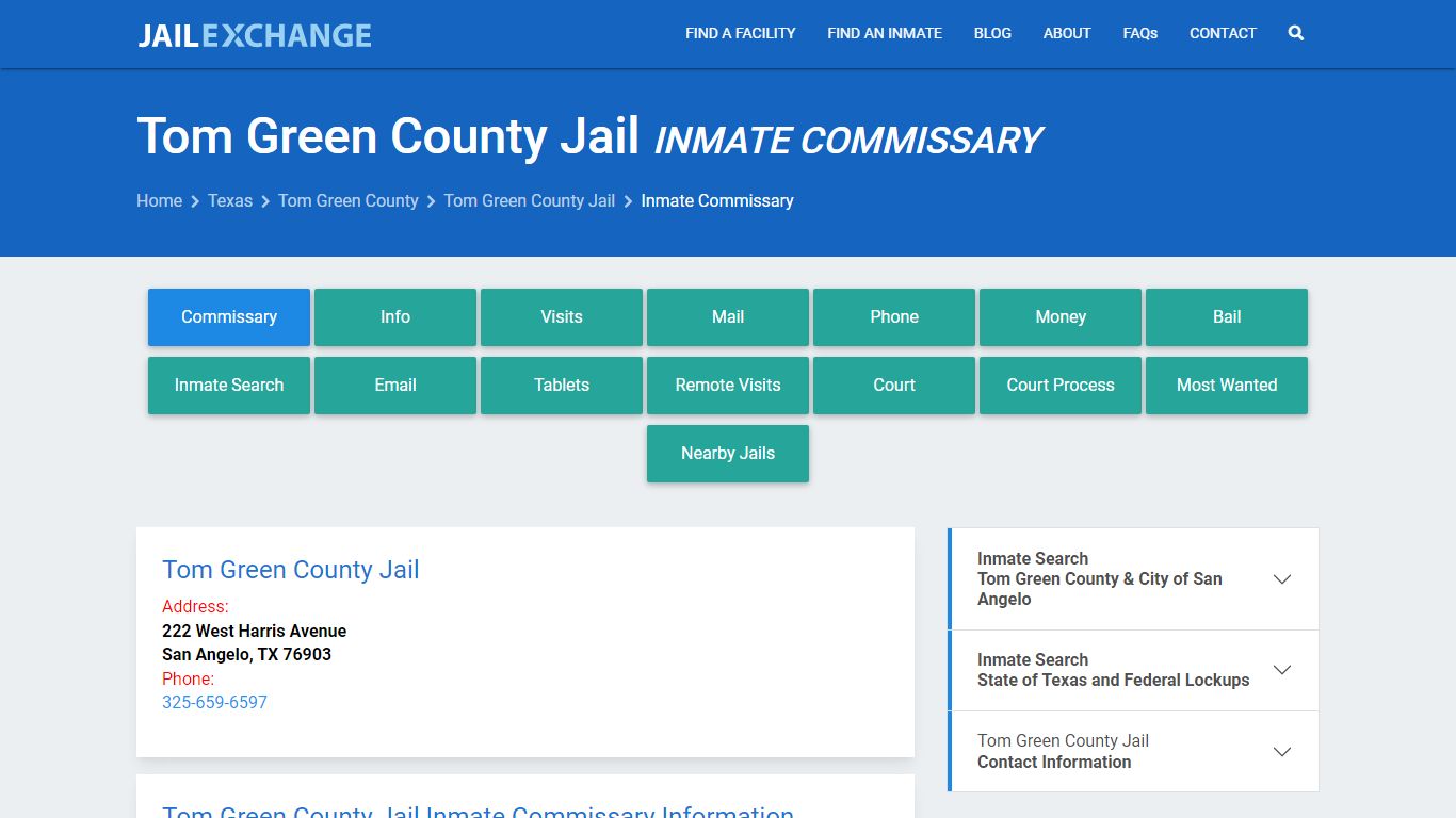 Inmate Commissary, Care Packs - Tom Green County Jail, TX